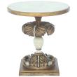 Round Accent Table with Marble Top on Painted on Plume-carved Base