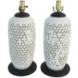 Pair of Pierced Blanc de Chine Chinese Vase Lamps